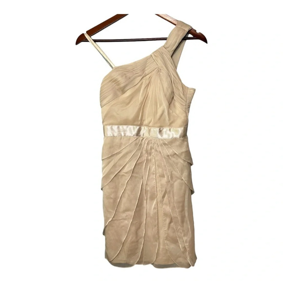 Adrianna Papell Beige Asymmetrical One Shoulder Cocktail Dress. Size 2 - Picture 1 of 11